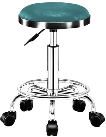 Rollhocker mit Rollen, PU-Leder, runder Rollhocker, Kosmetiker/Tattoo-Hocker mit Rollen, mit 360°-Drehgelenk und Höhenverstellung, für Spa/Salon/Tattoo-Arbeit, Grau (Farbe: A)
