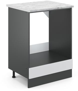 Vicco Herdumbauschrank R-Line, Weiß Hochglanz, 60 cm AP Marmor, zur freien Kombination innerhalb modularer Küchensysteme