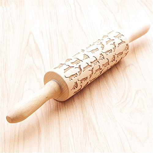 Namzi Cats Rolling Pin, Wooden Laser Engraved Rolling Pin with Cats Pattern, Embossed Hardwood Cats Design Rolling Pin, Perfect for Baking, Cooking and Playing with Kids 38cm