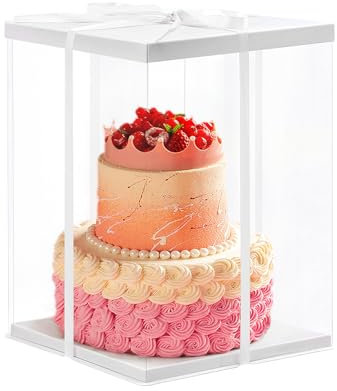 Warmiehomy Clear Cake Box, 30x30x40CM for 10 inch Tall Cake Box, Transparent Cake Boxes, Plastic Cake Gift Boxes with Paper lid and White Ribbon, Large Gift Box for Birthday Wedding Christmas Party
