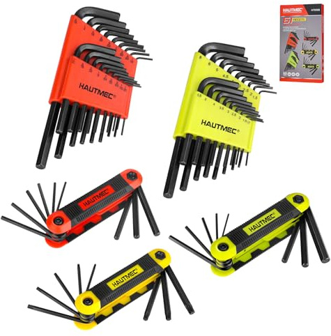 HAUTMEC 61PCS Allen Key Set, Includes Folding Hex Key Wrench Set and Standard Allan Key Sets, Metric/SAE/Torx, CR-V Steel, for General Applications, HT0389-UK
