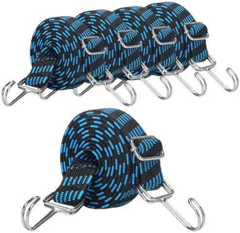 Bungee Cords With Hooks, 5 Pack 1M Adjustable Bungee Cords with Hooks, Adjustable Bungee Straps, Bungee Cords with Hooks Heavy Duty for Bicycles Camping Car Roof Rack Strap Tarpaulin Fixings Blue