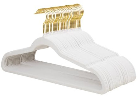 ManGotree Velvet Kleiderbügel, rutschfeste Filz-Anzugbügel mit 360 Grad drehbarem Goldhaken, ultradünne platzsparende Kleiderbügel für Mantel, Anzüge, Hemd, Kleid, Hose (32 Stück, Weiß)