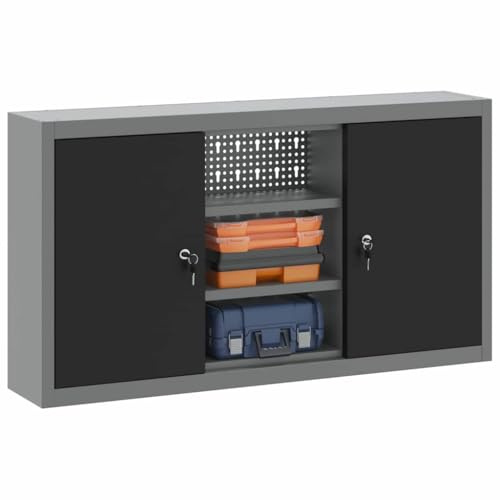 vidaXL Verktygsskåp med hylla med lås Svart och Grå 50 x 20 x 55 cm, Justerbara hyllor, verktygsskåp, smart förvaring för DIY-garaget och inomhusprojekt