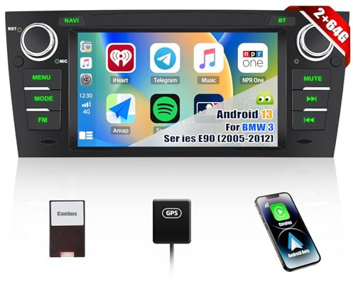 2G+64G Android 13 CAMECHO Android 13 Autoradio für BMW 3ER E90 E91 E92 E93 mit Navi Carplay Android Auto, Doppel Din Autoradio mit 7 Zoll Bildschirm Bluetooth RDS/FM MirrorLink