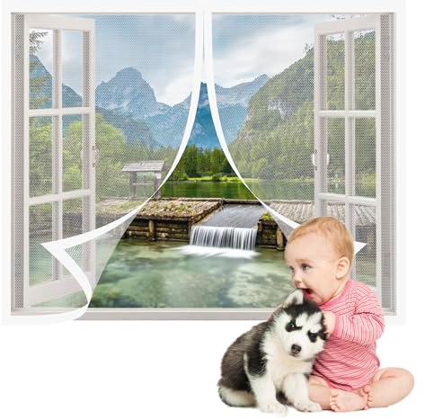 Mosquiteras para Ventanas Abatibles 60 x 108 cm sin Taladrar Mosquiteras para Ventanas Fáciles de Instalar Protección Contra Insectos para Todo Tipo de, Blanco