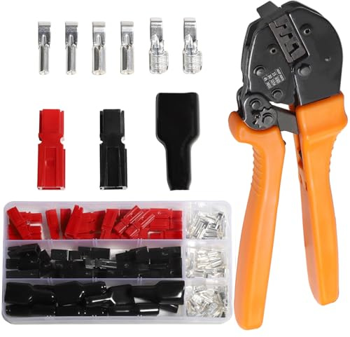 Shengbowi 15/30/45A Power Pole Connectors Crimping Tool Kit 110PCS | 10-20AWG Red Black PVC Cover Quick Disconnect Terminals Battery Contacts DC Modular Power Wiring Ratchet Pliers