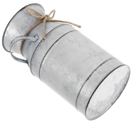 MUCKLILY Vase Métal Galvanisé Vintage Style Pot à Lait Rustique Seau Floral Décoratif pour Fleurs Décoration Maison Campagne Française Finition Rétro Argentée