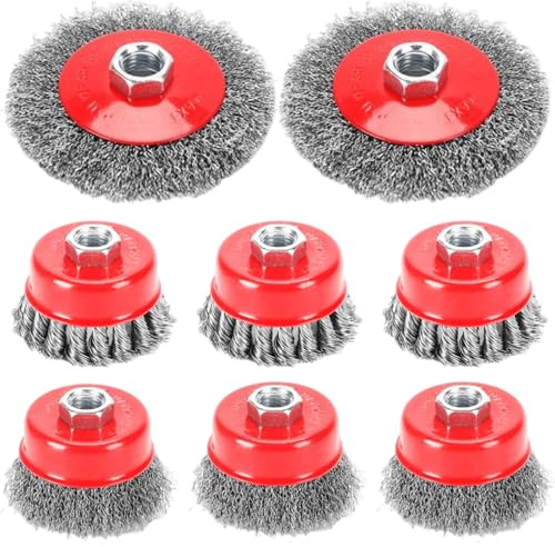 Set di 8 spazzole metalliche per smerigliatrice angolare, 75 mm e 100 mm, smerigliatrice angolare M14 x 2, spazzola a disco, spazzola a vaso per lucidatura, rimozione della ruggine, rimozione del