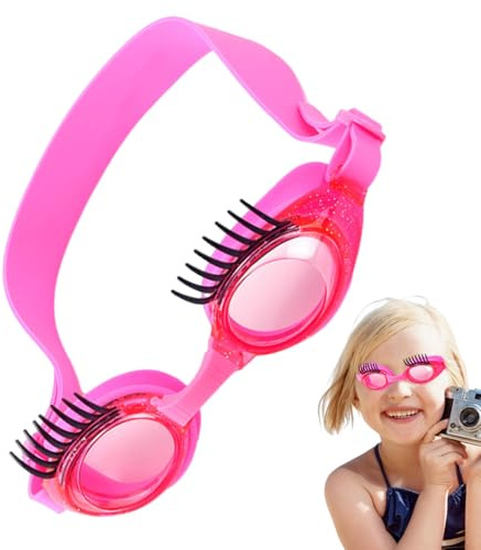 Gafas de natación para niñas, gafas de natación para pestañas, gafas de pestañas para niña antideslizantes y a prueba de fugas, ajuste ajustable, protección UV, gafas con funda protectora