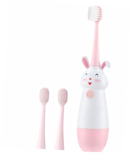 Cepillo de Dientes Eléctrico Sónico Infantil de Dibujos Animados Rosa | Abs, Mango Antideslizante, 1 Juego 3 Cabezales de Repuesto, Uso en Casa y Viaje