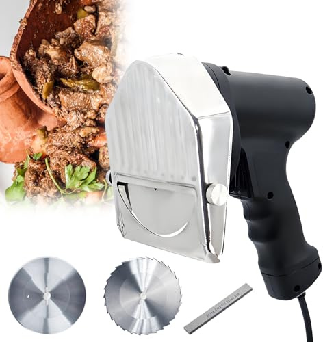 DNEPEI Profession Electric Shawarma Doner Kebab Knife, 80W Commercial Gyro Cutter,2800 RPM,with 2 Blades, 0-8mm Adjustable Thickness, for Restaurant Home Outdoor Wiretype