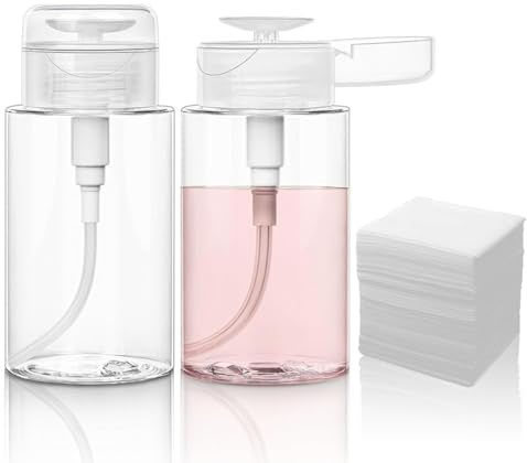 2 Pièces 200ml Flacon Pompe Vide + 100pcs coton demaquillant, Pompe Distributeur Eau Change Bebe, Transparent Pompe a Vide pour Démaquillant et Dissolvant Nettoyant