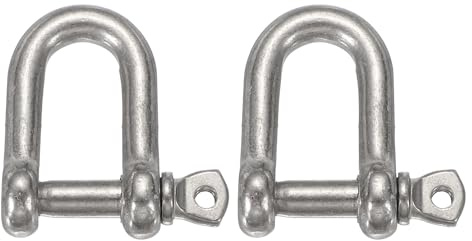 sourcing map 2 grilletes de arco de acero inoxidable, 2/5 pulgadas (10 mm) en forma de D, grilletes de tornillo grandes para barco, velero, cadena, cierre de aparejo, joyería de paracaídas, aparejos