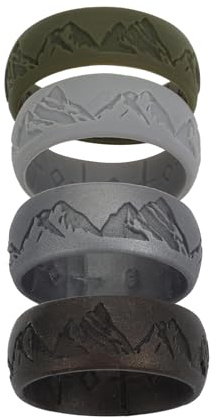 Oidea Mens Silicone Wedding Rings: Inner Arc Ergonomic Breathable Design Mountain Pattern Rubber Engagement Wedding Bands 4 Colors 8.5mm Wide 2.1mm Thick