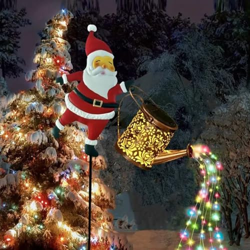 Christmas Santa Solar Kettle Lights Garden Lawn Decorative Lights, Weihnachtsmann Solarlampen, Niedliche Weihnachten Gartenbeleuchtung, Wasserdicht Außenbeleuchtung für Garten Weg Dekoration (D)