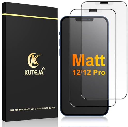 Kuteja Matt Panzer Schutz Glas für iPhone 12/12 Pro [2 Stück], 9H Härte Full Screen Matte Schutzfolie, Anti-Fingerabdruck, Blendschutz, Anti-Kratzen Gehärtetem Glas Displayschutzfolie