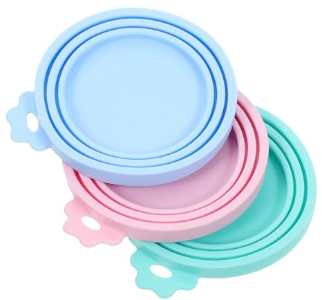 JOINPAYA Lot de 3 Couvercles Universels en Silicone Réutilisables pour Boîtes de Conserve D’Animaux de Compagnie Étanches et Flexibles Taille Moyenne Couleurs Vert Bleu et Rose pour