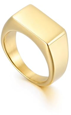 Cadoline Men's Stainless Steel Rectangular Signet Ring 10mm Gold Size 10