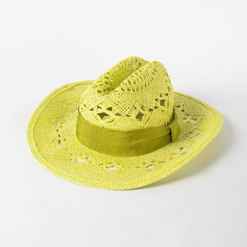 CHENWEIHAI Sonnenhut Strohhut Hut Cowboyhut Mode Hollow Bow Beach Strohhut Outdoor Frauen Männer Reisen Sonnencreme Sonnenhut (M 56 58 cm/Matcha Grün)