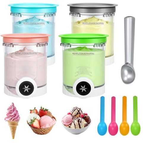 4 Piezas Recipiente para Helados Ninja Creami,Accesorios para Ninja NC700 y NC701,Accesorio Para Hacer Helado y Servir Suave, Sin Bpa, Apto Para Lavavajillas