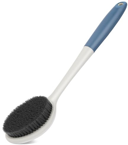 surlees 17-Inch Extra Long Bath Body Brush (Blue, Firm Nylon) | XL Ergonomic Back Scrubber for Wet or Dry Brushing, Exfoliating Skin Prep for Men & Women, Shower Bath Accessory
