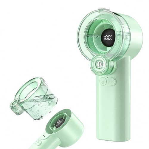 FONASONIC 2-in-1 Handheld Misting Fan, Portable Water Spray Fan Rechargeable with 5 Speeds & LED Display, Personal Mini Cooling Fan with Detachable Tank, Summer Giftss for Women, Men - Green