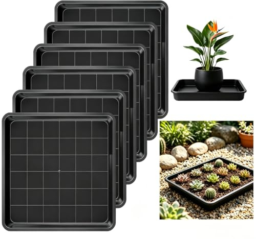 NETFLO 6 st. blomkruka underlägg fyrkantiga 25 x 25 cm blomunderlägg | Kvadratiska växter underlägg plast svart växtskål platt för utomhus inomhus planteringskruka uppsamlingsskål