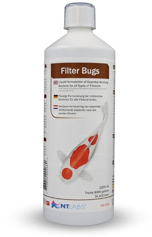 NT Labs Koi Care Filter Bugs Liquid (1000ml Treats 36,400L) | Nitrifying bacteria cultures boost biological filtration during new pond setup and ongoing routine maintenance.