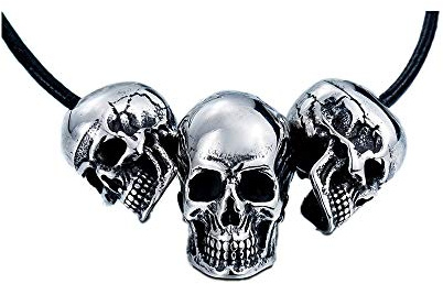 BlackAmazement 316L Edelstahl Anhänger Halskette Kette Totenkopf Skull Schädel Silber schwarz Biker Herren