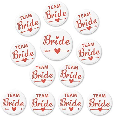Konsait JGA Buttons, 12 Set, 1 x Die Braut 58mm + 11 x Team Braut 45mm, JGA deko Accessoires, Junggesellinnenabschied Frauen Accessoires, Hochzeitsfeier