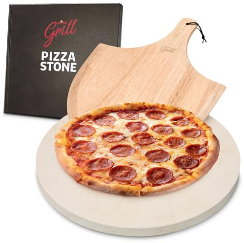 Hans Pizzastein für Ofen und Grill/Pizza in Sekundenschnelle backen, 38,1 cm Rundbrett mit gratis Holz-Pizzaschaufel XL 38,1 cm einfach zu handhaben