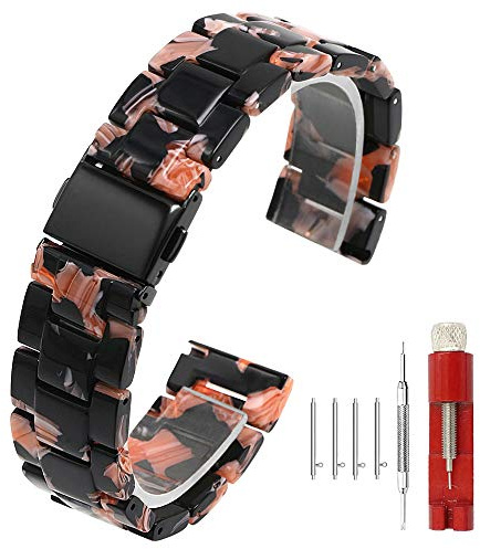 Snabbfrigörande klockarmband ersättning 20 mm 22 mm harts klockarmband universellt för män kvinnor rostfritt stål lås lätt armband alla länkar avtagbar svart/bärnsten/blå/regnbåge, Körsbär svart, 22mm, armband