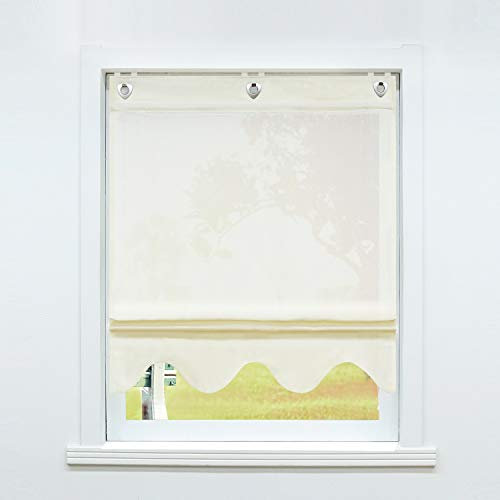 SCHOAL Raffrollo ohne Bohren Raffgardinen mit Ösen Gardinen Transparent Ösenrollo Vorhänge Leinen 1 Stück BxH 100x140 cm Beige