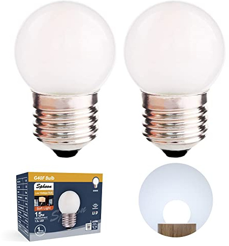 Sphoon G40 1.5w Dim Led Bulb Equivalent 15 Watt Light Bulbs, Standard E26 Base Frosted Glass Soft Bright White 6000k for Home Decorative, Fridge Freezer Lamp, CRI 90+, 150lm, Pack of 2