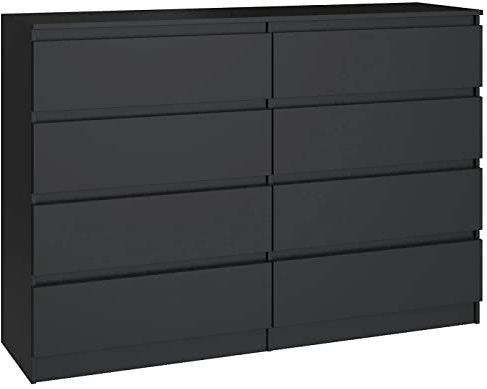 3E 3xE living.com Kommode mit 8 Schubladen in 4 Farbvarianten 120 cm (Schwarz)