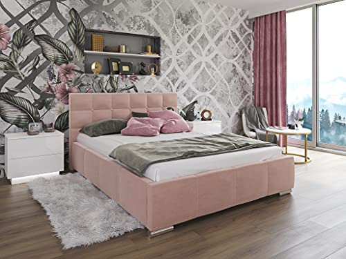 lukmebel Stella - Polsterbett 140x200 mit Bettkasten - Bettgestell 140x200 mit Lattenrost 140x200cm - Doppelbett - Stauraum - Bettgestell 140x200 - Schlafzimmer Möbel - Kopfteil Bett