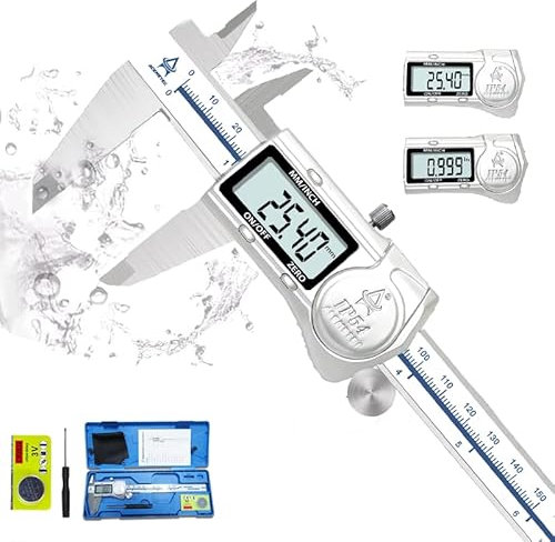 ACEMETER Calibro digitale,Strumento di misurazione del calibro da 6 pollici,Design di protezione impermeabile IP54,Grande schermo LCD,Micrometro digitale elettronico con frazione metrica in pollici