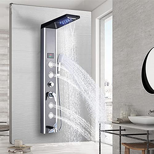 Huin Robinet de douche de salle de bain Panneau de douche LED Colonne Mélangeur de baignoire avec écran de température de douche à main
