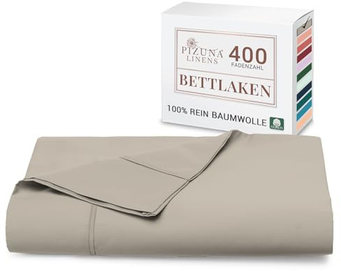 Pizuna 400 Fadenzahl Baumwolle bettlaken 230x280cm Einfach Taupe, 100% Langstapelige Baumwolle betttuch Weiche mako Satin, bettlaken ohne Gummizug (100% Einfach Taupe betttuch 230 x 280 cm)