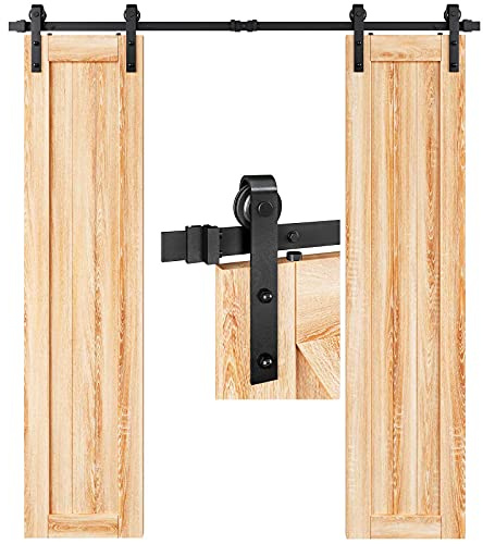 EaseLife 6FT Double Door Sliding Barn Door Hardware Track Kit,Basic J Pulley,Heavy Duty,Slide Smoothly Quietly,Easy Install (6FT Track Kit for Double 18 Wide Door)