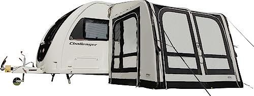 Vango Balletto Air 260 Inflatable Caravan Awning – Elements Shield 5000mm, Single Point AirBeam®, 260cm Touring Awning with Curtains, Pump, Storm Straps & Draught Kit