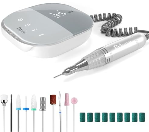 JCMASTER Nagelfräs 35 000 U per minut med 10 st spetsar gel och akryl naglar elektrisk professionell fotvård set falska naglar steglös touch justering