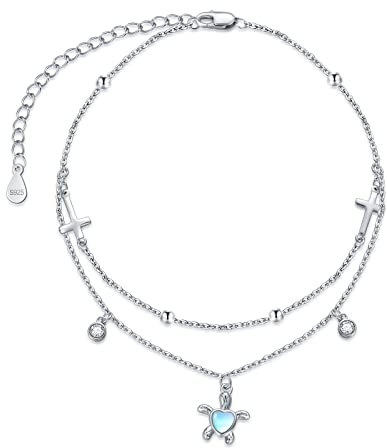 MUUYON Schildkröte Mondstein Fußkettchen 925 Sterling Silber Sommer Verstellbar Fußkettchen Geschenke für Damen Mädchen