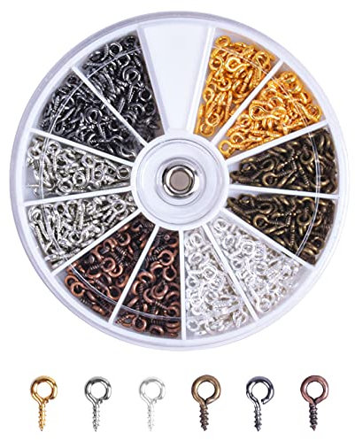 600 Pcs Small Screw Eye Pins Hooks, Eye Screw Hooks Eyelets Screw Threaded, Mini Mixed Color Eyepins Hooks, Metal Screw-in Hooks for Jewelry Making Findings DIY Crafts Projects, 4 x 8mm