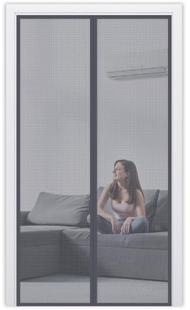 Fiberglass Magnetic Screen Door for Single Doors – Heavy Duty Self-Sealing Mesh with Strong Magnets, Hands Free, Kid & Pet Friendly, Easy Install, Gray