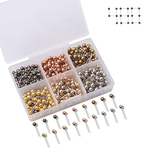 Vitalili 480 PCS Push Pins Metallic Color Map Tacks 1/8 inch Round Head with Stainless Point Head Marking Pins for Bulletin Board Map Picture Photo (Six Colors)