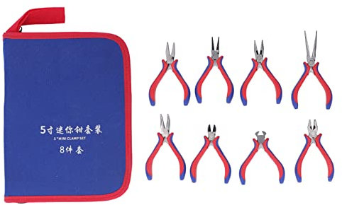 Set di Mini Pinze da 8 Pezzi da 5 Pollici, Pinze a Becco Tondo Sottile, Becco Lungo, Becco Piegato, Diagonale, Taglio Finale E Guardalinee Per Uso Domestico Riparazione Elettronica Artigianato Fai-da-