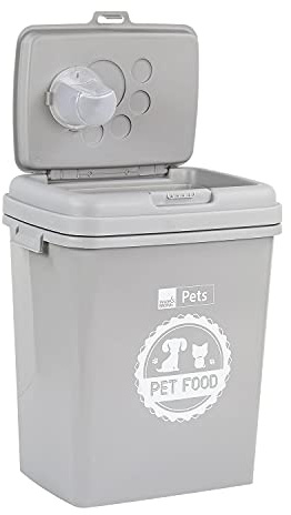 Taylor & Brown 40L/15KG Airtight Pet Food Storage Container Flip Top Locking System With Integrated Scoop Plastic Birds Pet Dog Cat Animal Dry Food Dispenser Bin, Grey