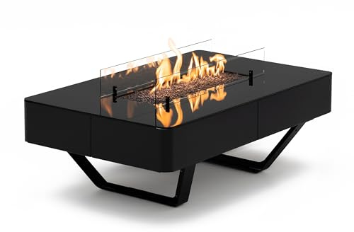 Rio Table Planika - Table Basse avec cheminée au gaz LPG, Noire, Portable, pour Le Jardin et la terrasse
